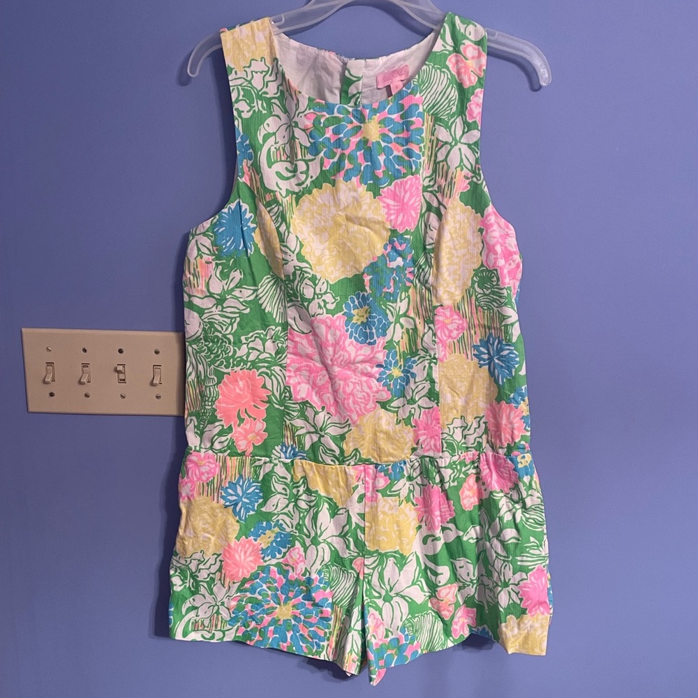 Lilly, Pulitzer pink and green romper
